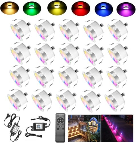 WIFI RGBWW LED Bodeneinbaustrahler Aussen mit Alexa, Smart Phone Steuerung, Bodenleuchten Bodenstrahler DC12V Ø31mm 0.6W für Terrasse, 20er Set