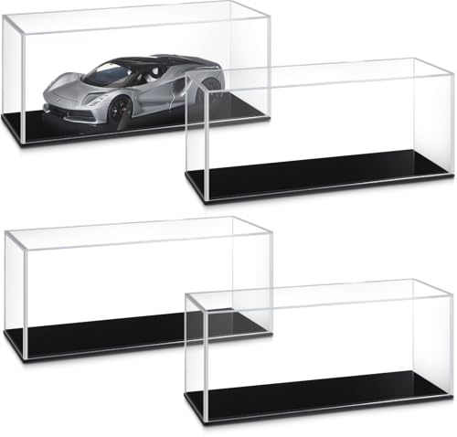 Juexica 4 Stück transparente Acryl-Modell-Auto-Vitrine 1:24 Acryl-Vitrinen für Fahrzeugmodell, dicke Modellautovitrine, staubdichte Vitrine mit schwarzem Boden für Sammlerstücke, Erinnerungsstücke