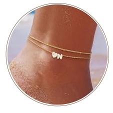 ZHESHY Fußkettchen Damen Silber 925 Gold Herz Buchstaben Fussketten | Wasserfest 14K Gold Fußkette,Layered CZ A-Z Initial Fussketten Frauen, Verstellbar Boho,Sommer Strand Fußschmuck,Geschenke
