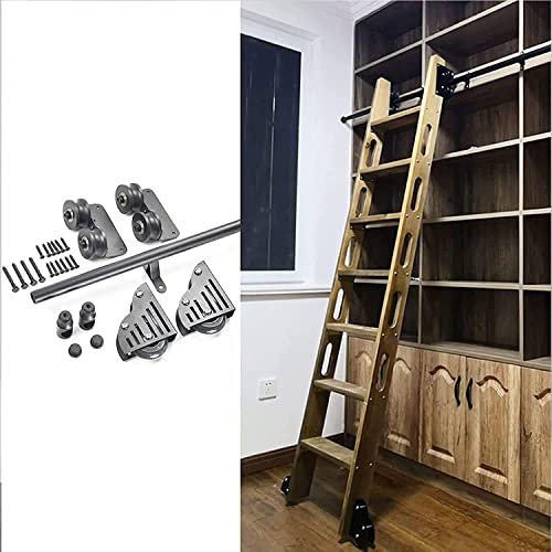 Sliding Ladder Hardware Kit - Mobile Bookcase Track with Floor Rollers for Smooth Quiet Operation, Easy Installation, Ideal for Rolling Library Use, Includes No Ladder