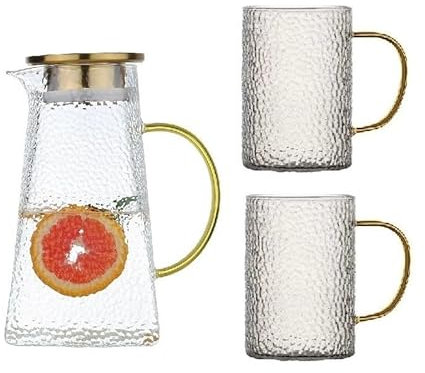 FAJNUZI2024 Water Carafe 1.5ml Large-capacity Clear Glass Water Pitcher with Handle Heat Resisttant Cold Hot Kettle Tea Pot Water Bottle Juice Jug Water Jugs