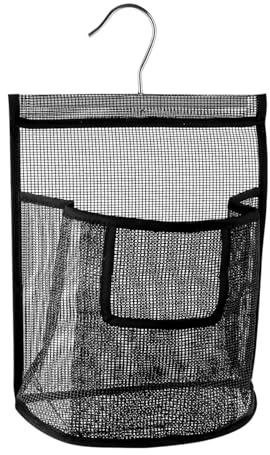 Lotsdonxia Hanging Mesh Toiletry Carrier Bag with Detachable Hook Waterproof Shower Organizer for Travel, Gym Camping Quick-Dry Black Wash Bag(Black)