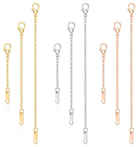 Tyqour 9Pcs Necklace Extender for Women, Gold Chain Extenders for Necklaces Bracelet Anklet, Stainless Steel Extension Chain for Women Jewelry Making (Gold/Silver/Rose Gold, 5/10/15cm)