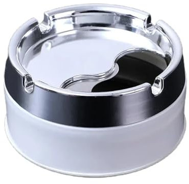 WANGHAI-666 Cendriers Cendrier Rond en Acier Inoxydable avec Couvercle Rotatif à 360° for la décoration de la Maison, du Bureau et du Salon. Cendrier Creative(Blanc)