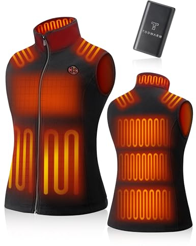 TODWARM Polaire Gilet Chauffant Femme Avec Batterie Incluse 16000mAh 7.4V, 15 Zones Léger Veste Chauffante Femme 3 Température Pour Ski Chasse Trail Pêche Activités Noir XL