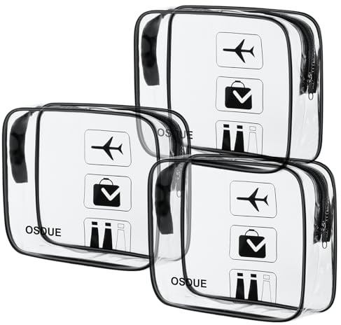 OSDUE Transparent toalettväska, flygplansresekit, vattentät PVC resenecessär för män och kvinnor, förvaringsväska för resor, flygplan, klar makeup, 3 st-svart, Förenklad