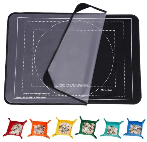 WDKXCN Jigsaw Puzzle Board, 1000 Pieces Foldable Puzzle Boards and Storage, Jigsaw Board with Clear Cover and 6 Puzzle Sorting Trays, Jigsaw Mats and Boards, Jigsaw Accessories Puzzle Storage