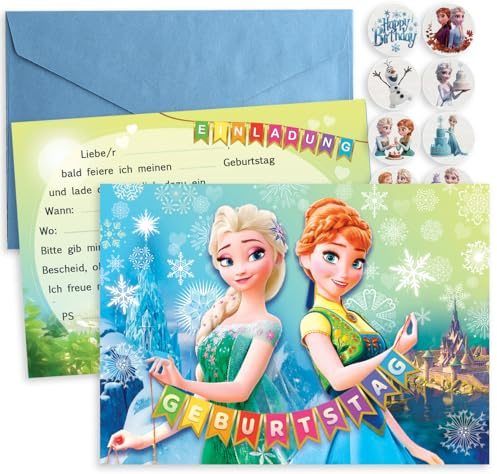 NiLiNo Einladungskarten Kindergeburtstag Mädchen - 8 Einladungen + 8 Umschläge + 8 Sticker - Prinzessinnen Party Geburtstag Einladungen