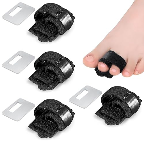 4 Stück Hammerzehen Korrektoren, Hallux Valgus Korrektur, Zehenschiene für korrigieren Gekrümmte Zehen, Hammerzehen Schienen Bandagen, mit Aluminium Hammerzehenpolster, Damen & Herren