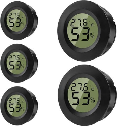 ZHITING 5er Set Thermometer Hygrometer Innen,Raumthermometer Digital | Mini Rund Temperatur und Luftfeuchtigkeitsmesser für Gewächshäuser,Terrarien,Gitarrenkoffer,Zigarrenhumidor,Brutkasten & Büro