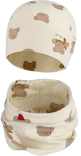 MAKFORT Ensemble Bonnet et Tour de Cou d'hiver pour Enfant Chaud Coton Beanie Chapeau et Écharpe Kit Élastique pour Naissance Bébé Fille Garçon