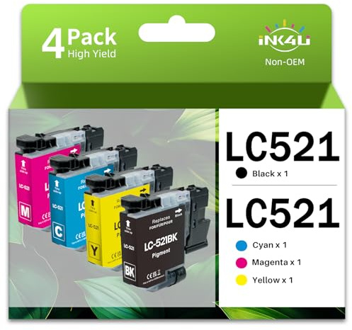 INK4U LC521 Patronen Kompatibel für Brother Tintenpatronen LC521VAL LC521XL | Kompatibel für Brother DCP-J1260W DCP-J1310DW DCP-J1313DW DCP-J1360DW DCP-J1460DW Drucker (LC521BK LC521C LC521M LC521Y)