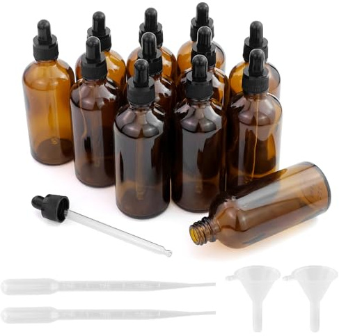 12 Piezas Botellas Pipeta 30 ml con 2 Cuentagotas de plástico 3 ml y 2 Embudo, Botellas Cristal Marrón, Botella Cuentagotas Cristal ámbar,Botella Cuentagotas rellenable
