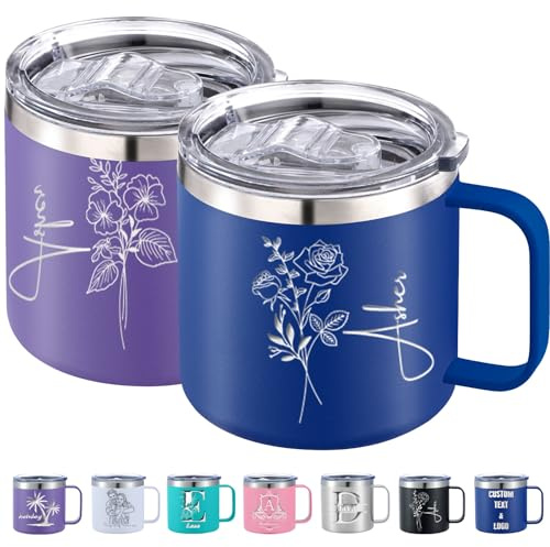 Oscolewis Personalised Coffee Mug Custom Stainless Steel Travel Mug 12oz 14oz Tumbler with Lid Handle Engrave with Name Text Logo Gifts for Colleagues Teacher Friend Daddy Monther