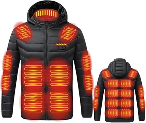 KHIRVWL Manteau Chauffant Chargement USB Pour Homme Femme,Doudoune Chauffant Avec 3 Niveaux De Chauffage Et 31 Zones Chauffage,Veste à Capuche Imperméable Coupe-Vent, Pour Motorcycle Skiing