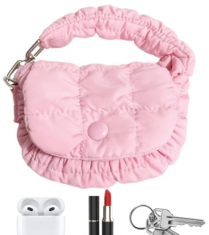Quiltad handledsväska – söt liten mini kuvertväska, kompakt handledsväska för kvinnor, lätt handledsväska, utomhusaktiviteter kväll resor dejting vardaglig uppklädd outfit, Rosa, Refer to description