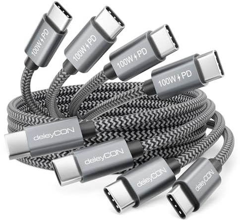 deleyCON USB C Cavo (2x 0,5m + 2x 1m) 100W Ricarica Rapida PD 3.0 - C a C - Cavo Ricarica per iPhone 17 16 15 Pro Max Air Galaxy A16 A26 A56 S26 S25 S24 Pixel iPad MacBook AirPods Tablet Switch PS5