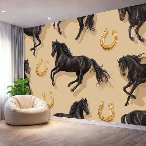 Genérico Papel Pintado Panorámico Multicolor 250 x 175(WxH) - Fotomural de Tejido No Tejido, Estilo Moderno Animales Caballo para Pared de Salón, Dormitorio y TV