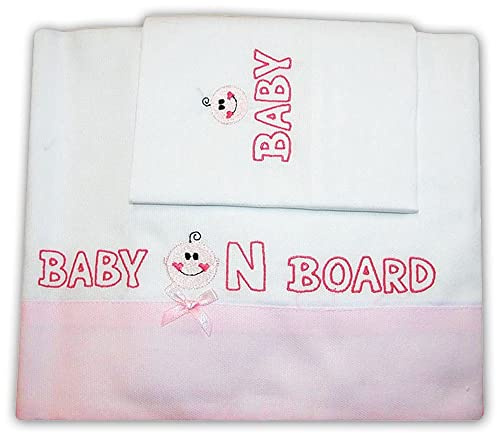 Zigozago - 3-teiliges Baby Bettwäsche Komplett Set Baby on Board; 100% Baumwolle, handgefertigt; Größe: Kleines Bett 110 x 140 cm; Farbe Rosa
