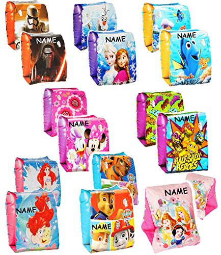 alles-meine.de GmbH 2 Stück Schwimmflügel - Princess - Arielle/Rapunzel/Belle - incl. Name - passend für 2 bis 6 Jahre - jeweils 2 Luftkammern ! - Schwimmhilfe & Schwim..