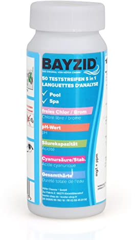 Höfer Chemie 5 in1 Pool Teststreifen (50 Stück) zur Messung von pH Wert, Chlor im Schwimmbad