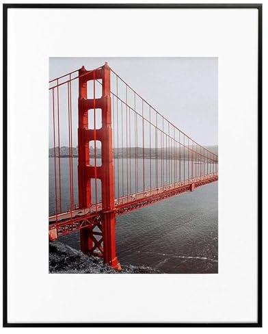 Frametory, 11x14 Aluminum Picture Frame - 11x14 Black Frame with Ivory Color Mat for 8x10 Photo - 14 by 11 Metal Photo Frame & Real Glass - Sawtooth Hanger included for Wall Display - 1 Pack