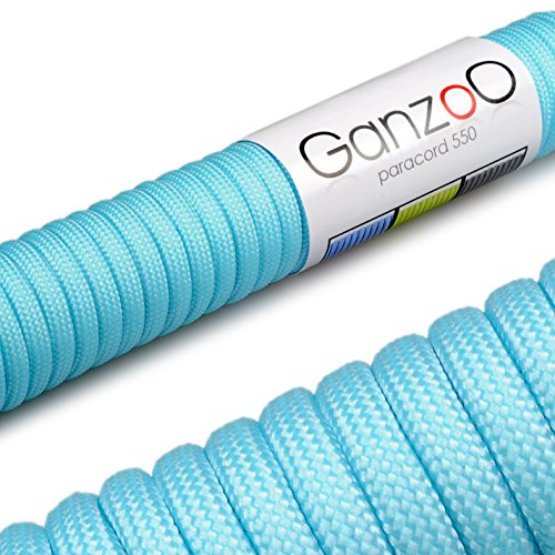 Ganzoo paracord 550 nylonlina, himmelsblå 31 m rulle för armband, halsband och koppel, för gör det själv, knutar, flätning, slöjd, pyssel, utrustningsfäste, upphängning och märkning