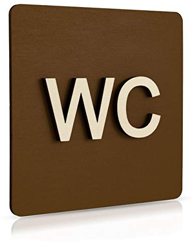 WC Schild Schwarz Holz Toilettenschild Toilette Türschild Damen Herren Piktogramm (14x14cm) (Braun) ArtN.r 4009