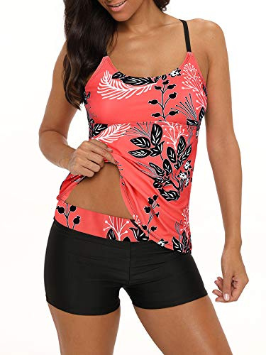 Durio Tankini Damen Bauchweg Tankinis Zweiteilig Sets Tankini Oberteil mit Shorts Große Größen Badeanzug 2 teiler Damen für Strandausflüge, Poolpartys