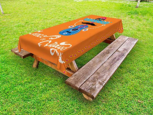 ABAKUHAUS Cinco de Mayo Nappe Extérieure, Mexique, Nappe de Table de Pique-Nique Lavable et Décorative, 145 cm x 265 cm, Orange et Multicolor