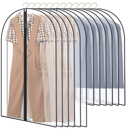 GoMaihe Clothes Cover,12 Pack Bags Set 60 x 120cm/60 x 100cm/Dress Garment Bag with Zip in Wardrobes, Moth Resistant Dustproof Waterproof Washable Suit Carrier Protector Bags, Black Border