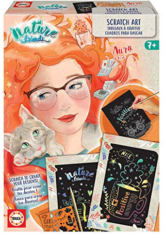 Educa- Nature Friends Manualidades. Scratch Art Dibujos para rascar Aurea Cartoni da grattare Aura Include 8 Quadri, 2 cornici Lucide e Strumento. dai 7 Anni in su, Multicolore, 18932