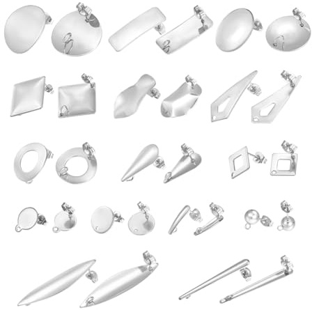 UNICRAFTALE 30 piezas de 15 estilos de aretes de tuerca de acero inoxidable con bucle y tuercas de oreja de 0,7 mm/0,8 mm para mujer