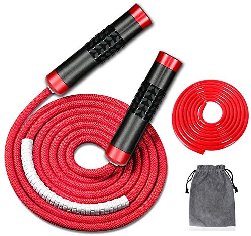 Redify gewichtetes Springseil (0,5 kg) mit verwicklungsfreiem Kugellager für schnelles Training, verstellbar, Aluminium-Griff, 9 mm Baumwollstoff, massives PVC, ideal für Fitness, Boxen & Abnehmen