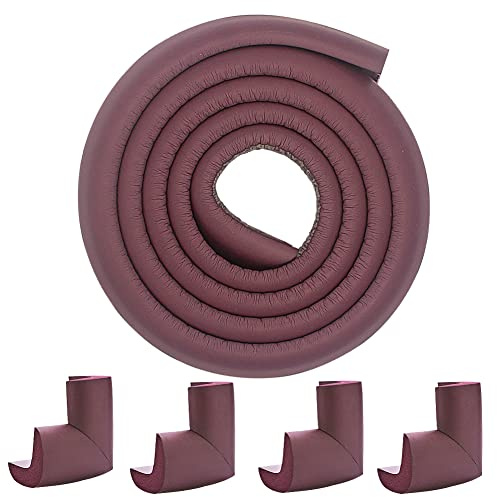 Protection Mousse d'Angles et Rebords pour Bébés. 2 M avec et 4 Protège Coin. Convient pour Table, Bureau, Cheminée, Comptoir - Coins Pointus Kit de Sécurité Enfants (Marron(4 Coins et 2 m))