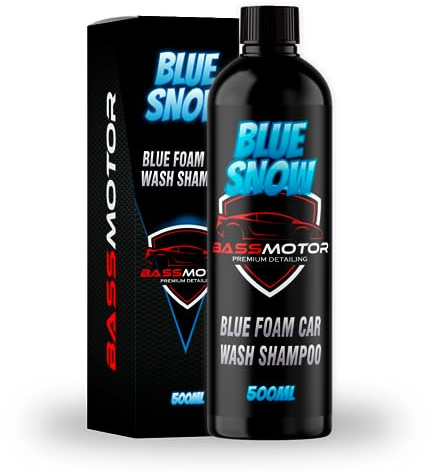 BassMotor Shampoing pour Voiture Mousse Active de Couleurs, Lavage pour Voiture et Moto, Nettoie, Dégraisse et Fait Briller - Shampoing Bleu Blue Snow 500 ml
