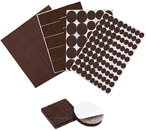 BufferABC Felt Pads Floor Protectors 166pcs, 9 Sizes Self-adhesive Furniture Pads for Hardwood Floors, Premium Furniture Felt Pads 5mm thick - Durable Felt Glides for Furniture Feet - Brown