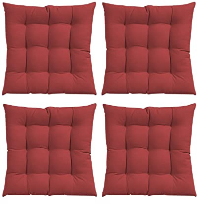 GREATOYAR Cojines para Silla y Asiento, Decoración de Asiento de Jardín Casa Terraza, Cojín Decorativo con Correas de Sujeción, 9 Pespuntes, Fabricado en España, 40 x 40 x 3.5 cm, Pack 4, Rojo