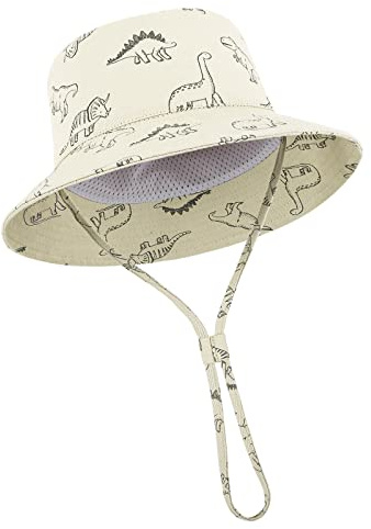 TOMEEK Baby solhatt unisex barn sommarhatt UV-skydd fiskarhatt med justerbar dragsko pojkar flickor strandhatt, Beige, M