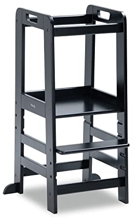 hauck Learn N Explore, Schwarz - Lernturm für KInder aus FSC® Zertifiziertes Buchenholz, Höhenverstellbar, Stabil Robust, Montessori Lernturm ab 1 Jahr für Küche Tisch Bad