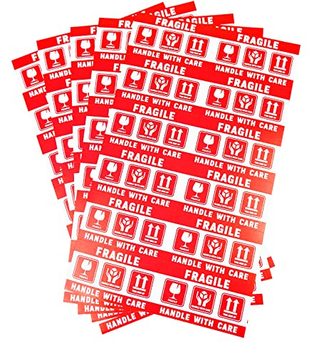 PACK4YA 240 × Vorsicht Zerbrechlich Aufkleber, 50 x 90 mm Verpackungsaufkleber Stark haftende Warnetiketten, Handle with Care, Fragile, Thank You Stickers Labels Moving Achtung Warnaufkleber