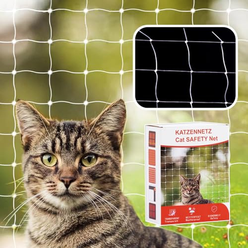 YIBINKI Quadrat Katzennetz für Balkon,Transparent Netz,Hochfest,Bequeme Befestigung,Katzenschutznetz für Katzen zur Sicherung von Balkon, Terrassen, Fenstern, Dachluken (3x8m)
