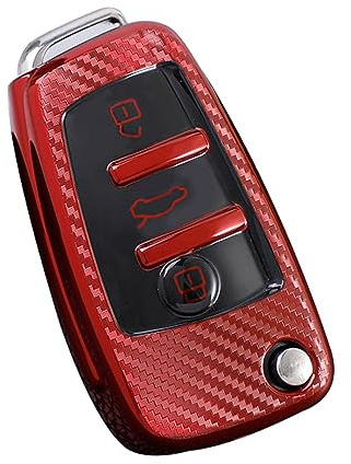 KUNIO Klapp Schlüsselhülle Passt für Audi A1 A3 8V A4 A6 Q2 Q3 TT TTS RS RS3 S3 Sline Hülle TPU Autoschlüssel Schutz SchlüsselCover Schutzhülle 3 Tasten Rot