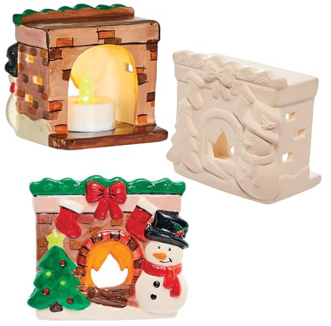 Baker Ross FX793 Weihnachtskamin-Keramik-Teelichthalter - Schachtel mit 3 Stück, Weihnachtsdekorationen und Bastelarbeiten für Kinder