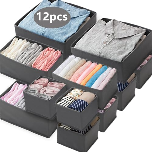 Shrubz 12Stück Schubladen-Organizer, faltbar Aufbewahrungsbox, Kleiderschrank-Ordner für BHs, Socken, Krawatten, Grau
