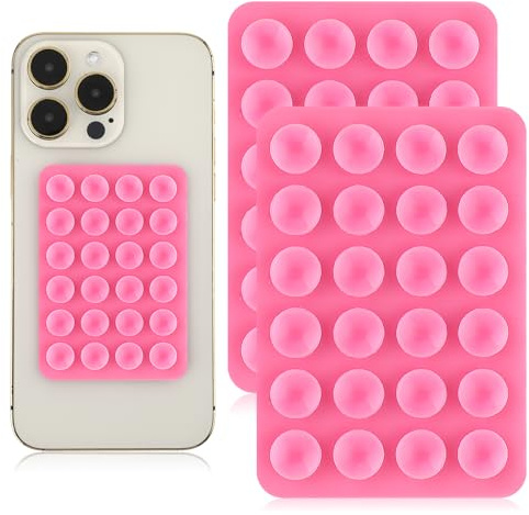 Giantree 2 st silikon sugning telefonfodral självhäftande montering, sugning telefonfodral montering halkskydd handsfree mobiltelefontillbehör hållare (rosa)