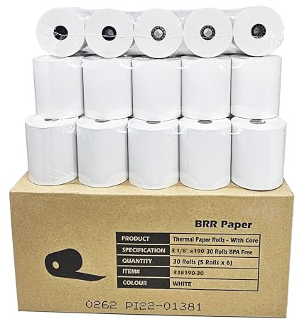 (30 Rolls) 3 1/8 x 190 Thermal Paper Rolls Compatible with Clover Stations, Square Stations and Most Receipt Printers