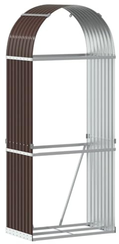 vidaXL Kaminholzunterstand, Kaminholzregal mit viel Stauraum, Feuerfest Brennholzregal mit Haken, Garten Holzlager Unterstand, Braun 80x45x190cm Verzinkter Stahl
