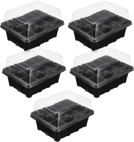 BE-TOOL Paquete de 5 bandejas de semillas con tapas, bandeja de germinación de plantas de 12 celdas, mini kit de propagador de semillas de invernadero, herramientas de inicio de plántulas