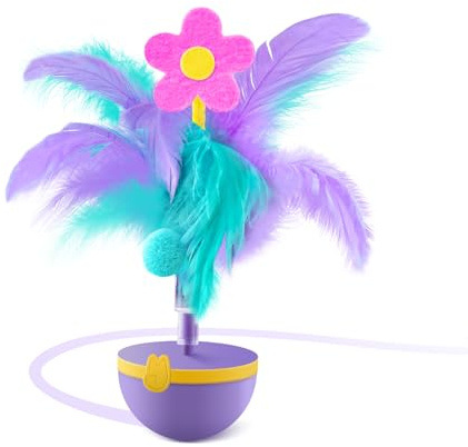 Migipaws Jouet interactif pour Chats, Jouet pour Chats avec Plumes, Design Tumbler, Jouet couineur pour Tigres, Interchangeable(Violet)